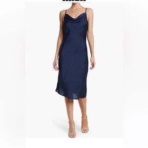 Elegant Navy Spaghetti Strap Midi Dress